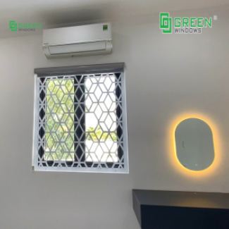Cửa sổ 2 c&aacute;nh, Khung bảo vệ, th&eacute;p tấm 3mm cắt CNC, sơn tĩnh điện m&agrave;u trắng